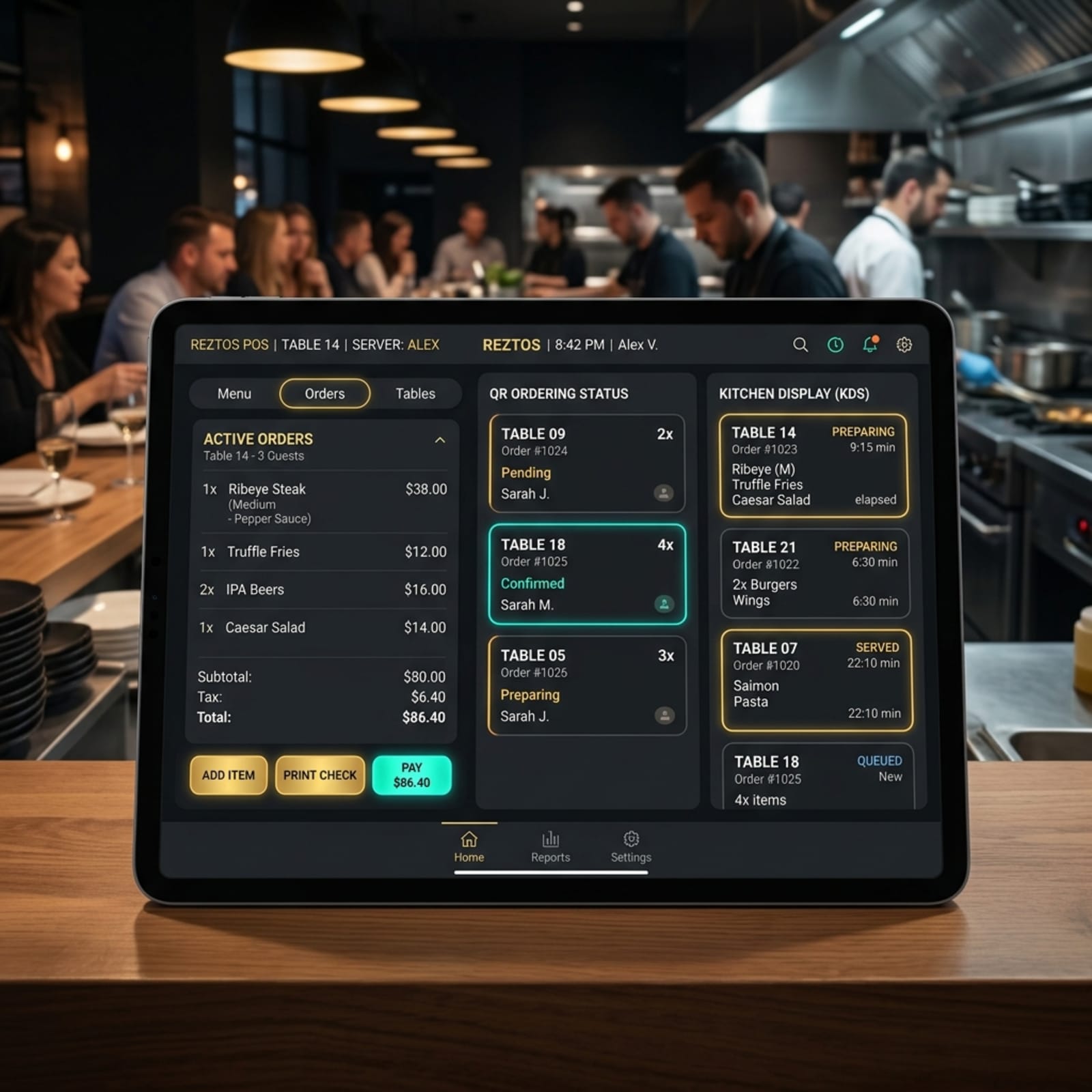Reztos restaurant operating system on a tablet